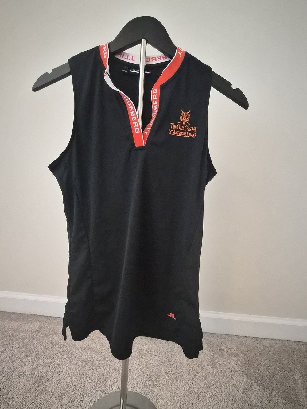 J.Linderberg Golf Kids Sleeveless Polo Top in Black with Red Trim
